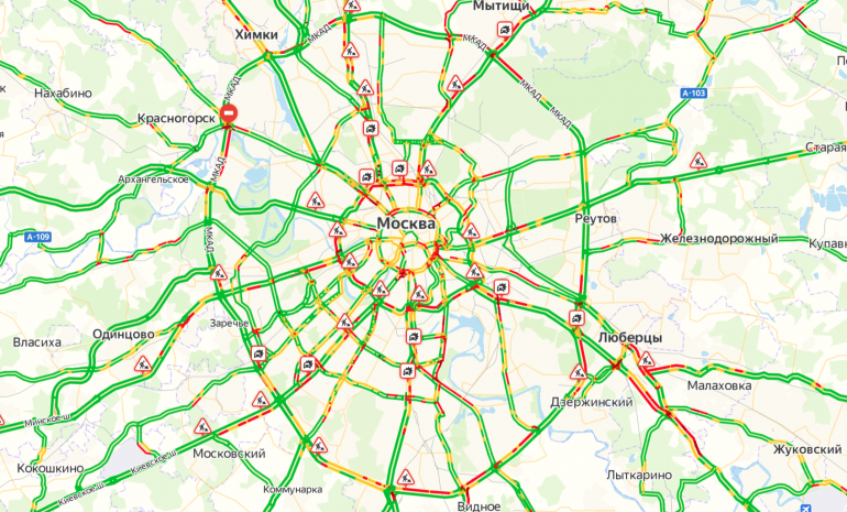 Пробки на дорогах сейчас в москве карта онлайн