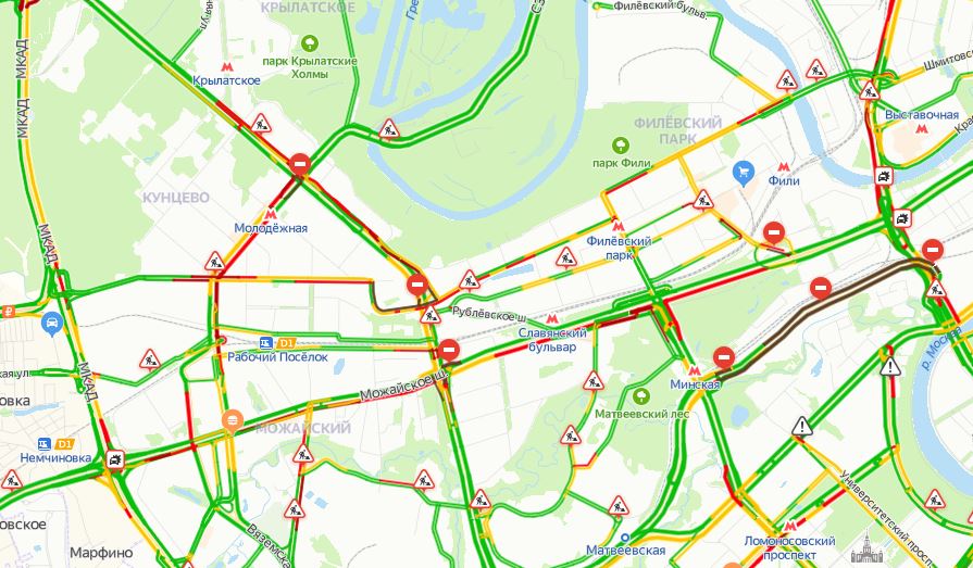 Карта загруженности дорог подмосковья