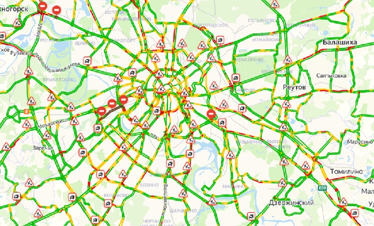 Карта загруженности дорог москвы