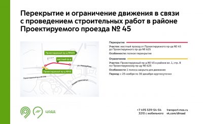 В районе Проектируемого проезда 45 ограничат движения с 25 ноября